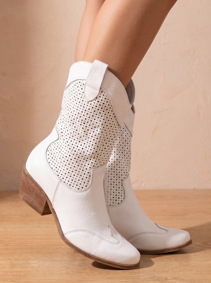 Mallory | Women's Perforated Suede Western Cowboy Boots Block Heel