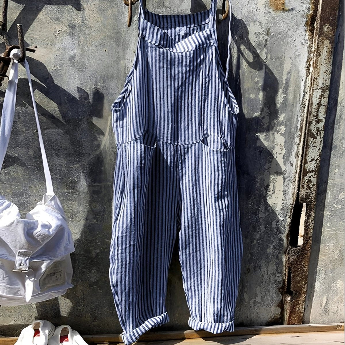Constança | Jardineiras de Riscas Mulher Alças Ajustáveis Bolsos