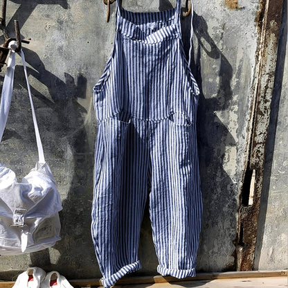 Constança | Jardineiras de Riscas Mulher Alças Ajustáveis Bolsos