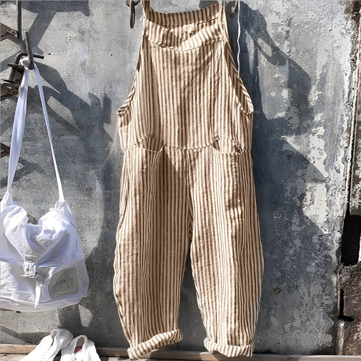 Constança | Jardineiras de Riscas Mulher Alças Ajustáveis Bolsos