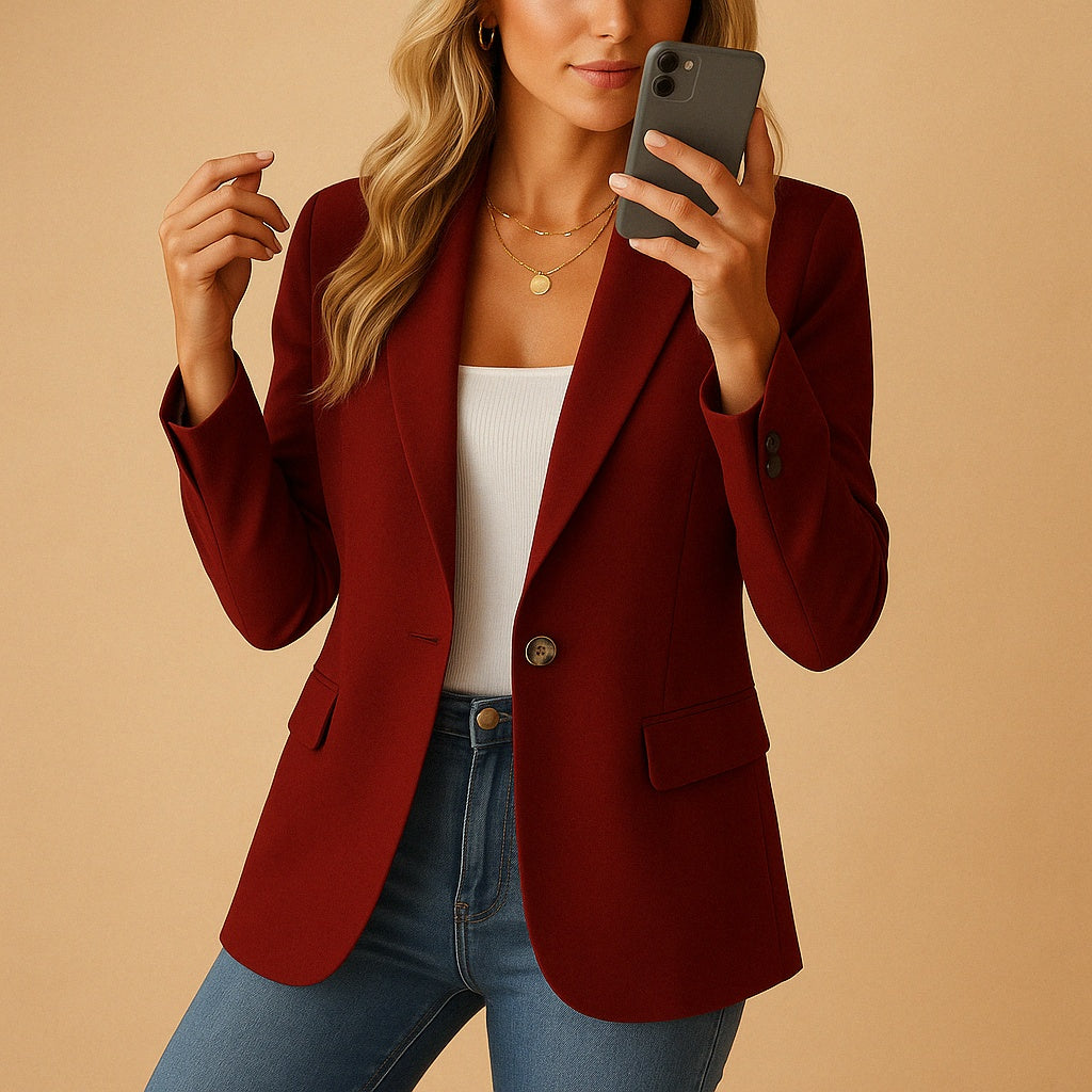 Cristina | Blazer Mulher Americana de Um Botão Lapela Bico