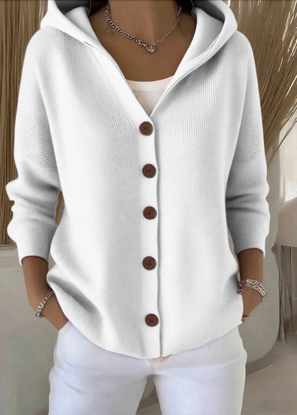 Cristina | Cardigan de Malha Mulher com Capuz Botões