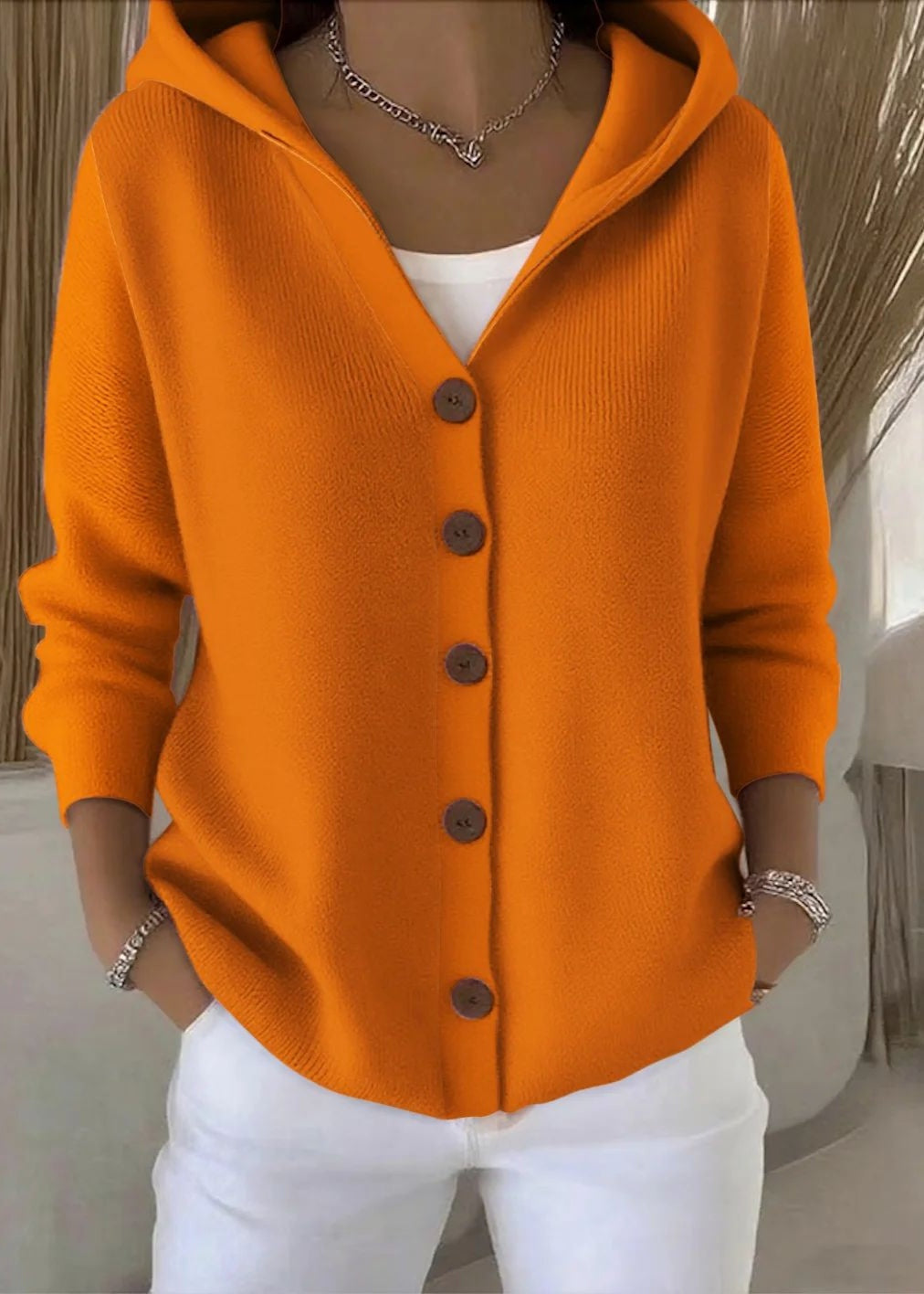 Cristina | Cardigan de Malha Mulher com Capuz Botões