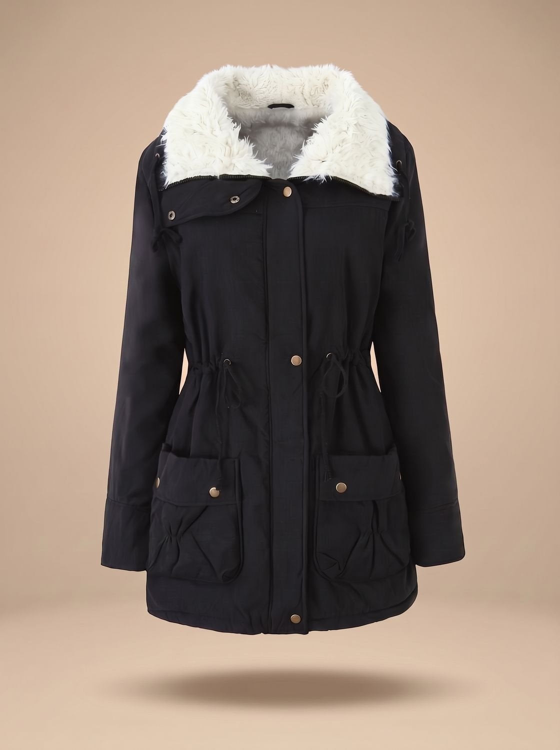 Cristina | Parka Acolchoada Mulher Gola de Pelo com Cordão