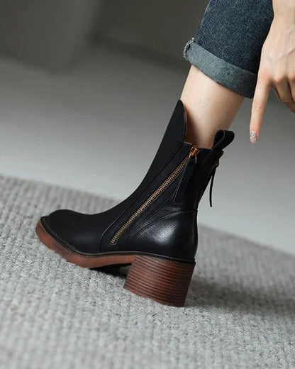 Daniela | Botins de Couro Mulher Salto Bloco com Fecho