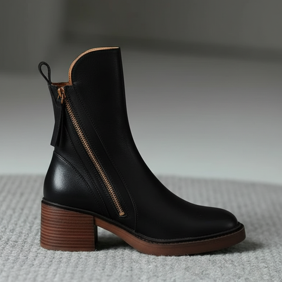 Daniela | Botins de Couro Mulher Salto Bloco com Fecho