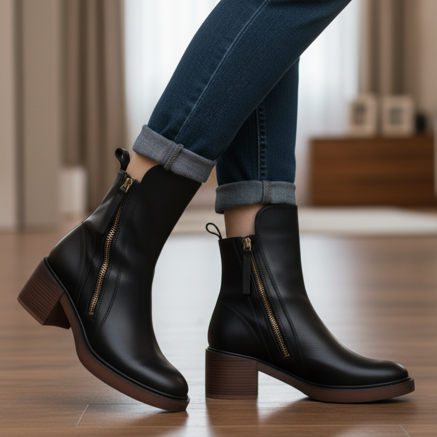 Daniela | Botins de Couro Mulher Salto Bloco com Fecho