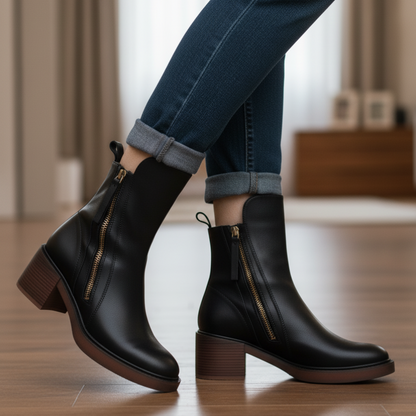 Daniela | Botins de Couro Mulher Salto Bloco com Fecho