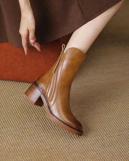 Daniela | Botins de Couro Mulher Salto Bloco com Fecho