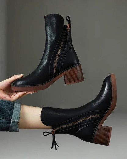 Daniela | Botins de Couro Mulher Salto Bloco com Fecho