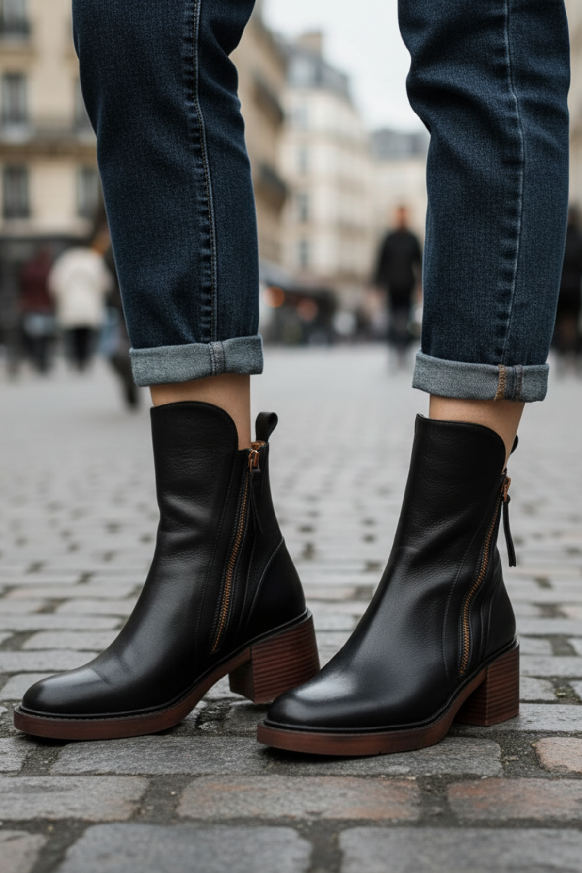 Daniela | Botins de Couro Mulher Salto Bloco com Fecho