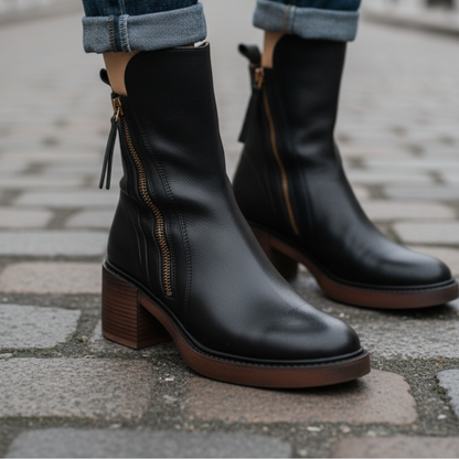 Daniela | Botins de Couro Mulher Salto Bloco com Fecho