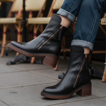 Daniela | Botins de Couro Mulher Salto Bloco com Fecho