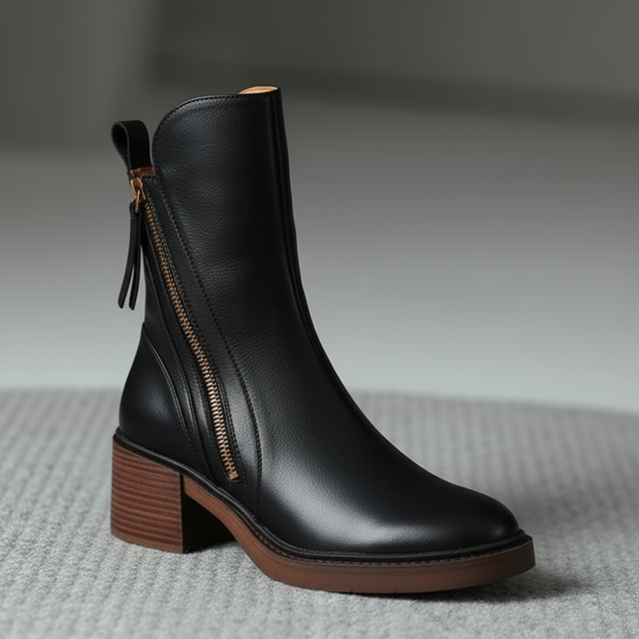 Daniela | Botins de Couro Mulher Salto Bloco com Fecho