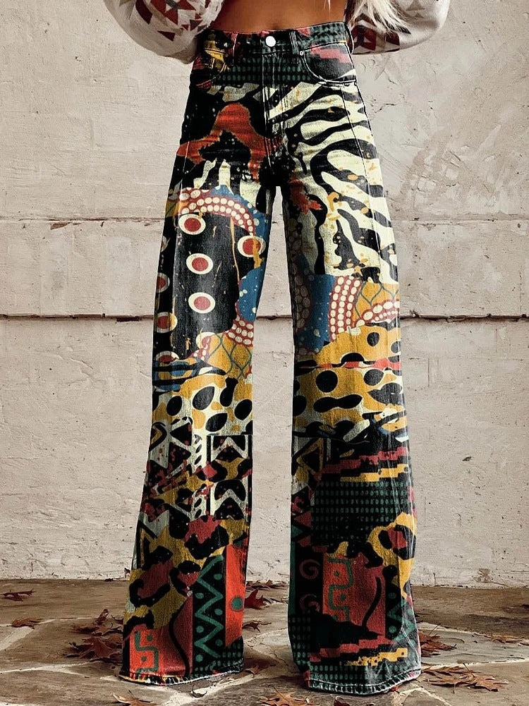 Daniela | Calças Wide Leg Estampado Floral Mulher Cintura Alta