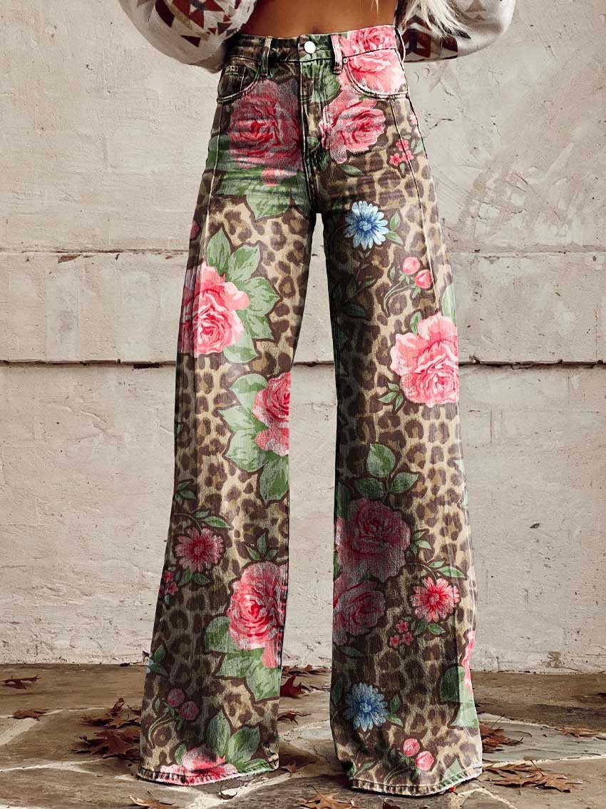 Daniela | Calças Wide Leg Estampado Floral Mulher Cintura Alta