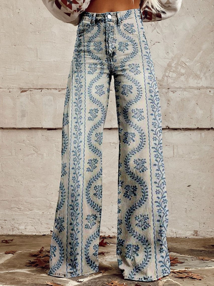 Daniela | Calças Wide Leg Estampado Floral Mulher Cintura Alta