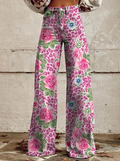 Daniela | Calças Wide Leg Estampado Floral Mulher Cintura Alta