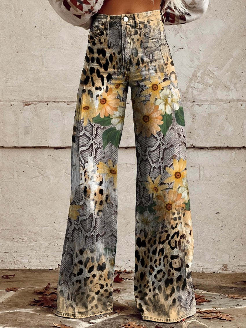Daniela | Calças Wide Leg Estampado Floral Mulher Cintura Alta