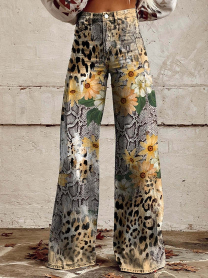 Daniela | Calças Wide Leg Estampado Floral Mulher Cintura Alta