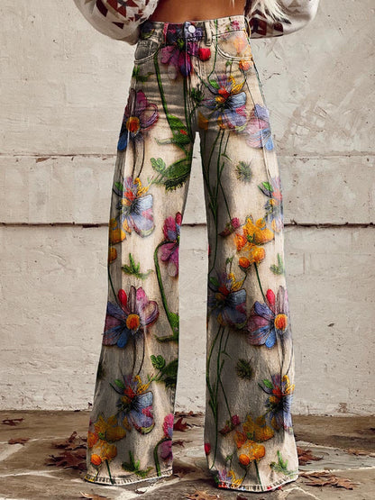 Daniela | Calças Wide Leg Estampado Floral Mulher Cintura Alta