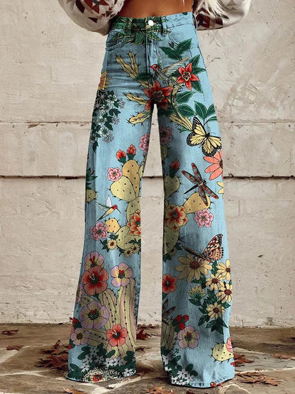 Daniela | Calças Wide Leg Estampado Floral Mulher Cintura Alta