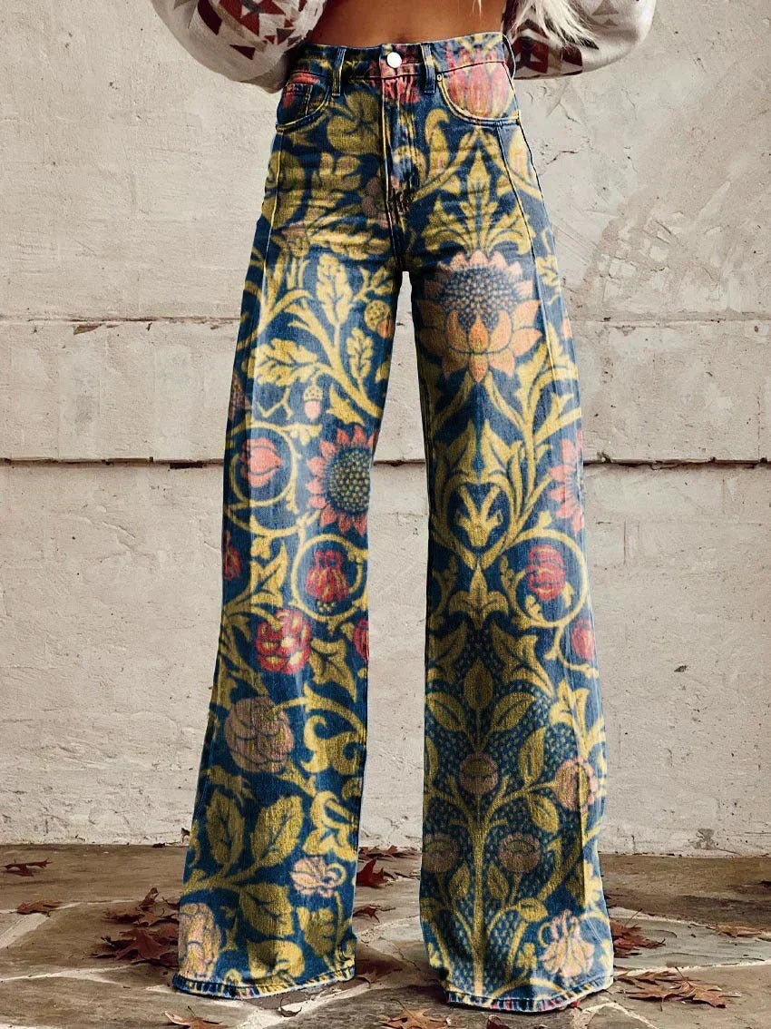Daniela | Calças Wide Leg Estampado Floral Mulher Cintura Alta