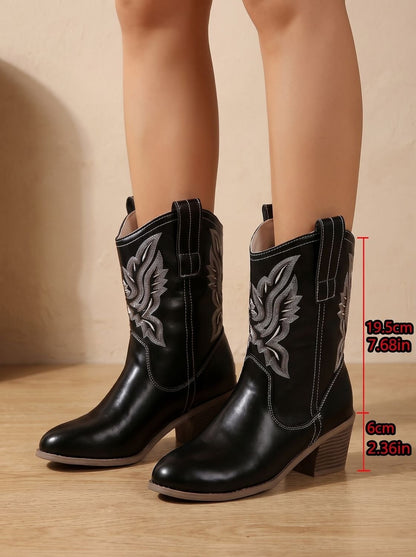 Lucia | Women's Embroidered Western Cowboy Boots Mid Calf