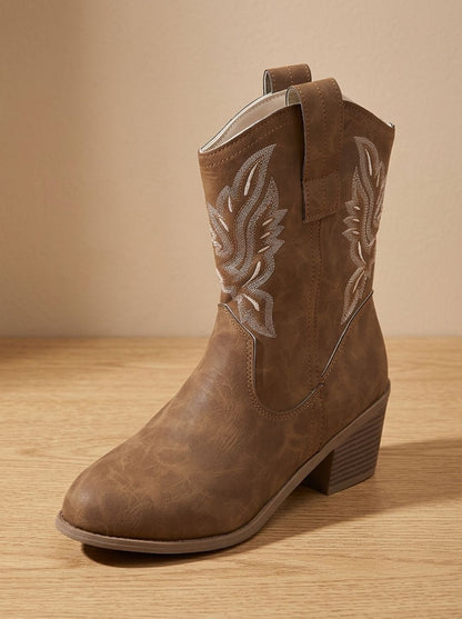 Lucia | Women's Embroidered Western Cowboy Boots Mid Calf