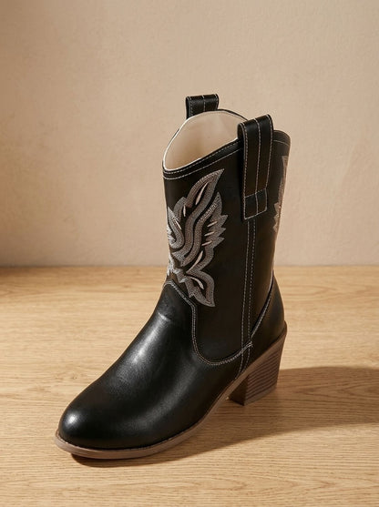 Lucia | Women's Embroidered Western Cowboy Boots Mid Calf