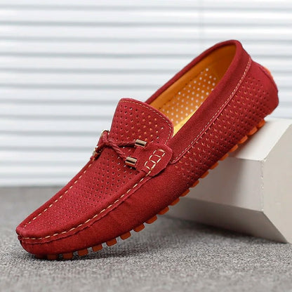 Dinis | Mocassins de Camurça Perfurada Homem Slip-On Detalhe Metálico