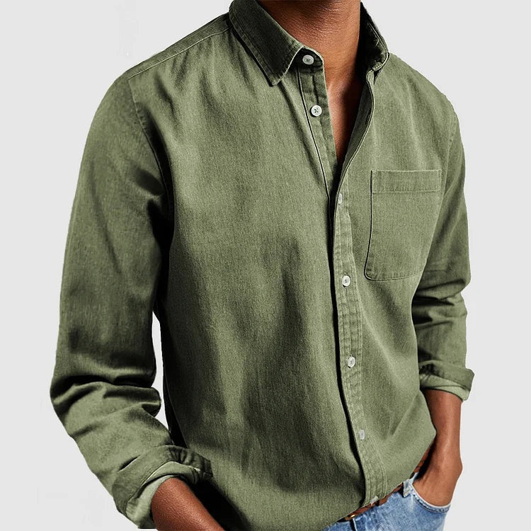 Diogo | Camisa de Ganga Homem Manga Comprida com Bolso