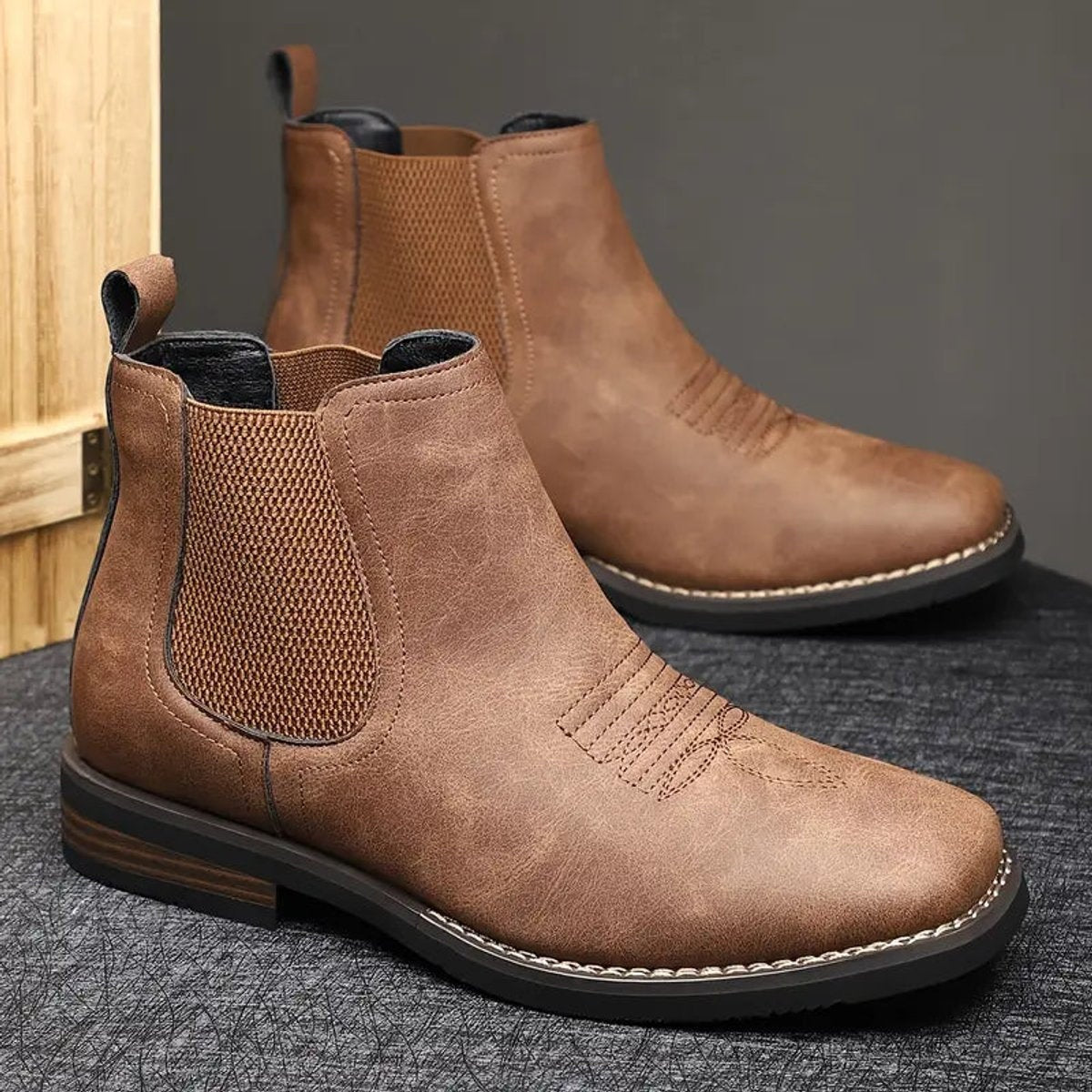 Milo | Men's Faux Leather Slip On Chelsea Boots Elastic Side