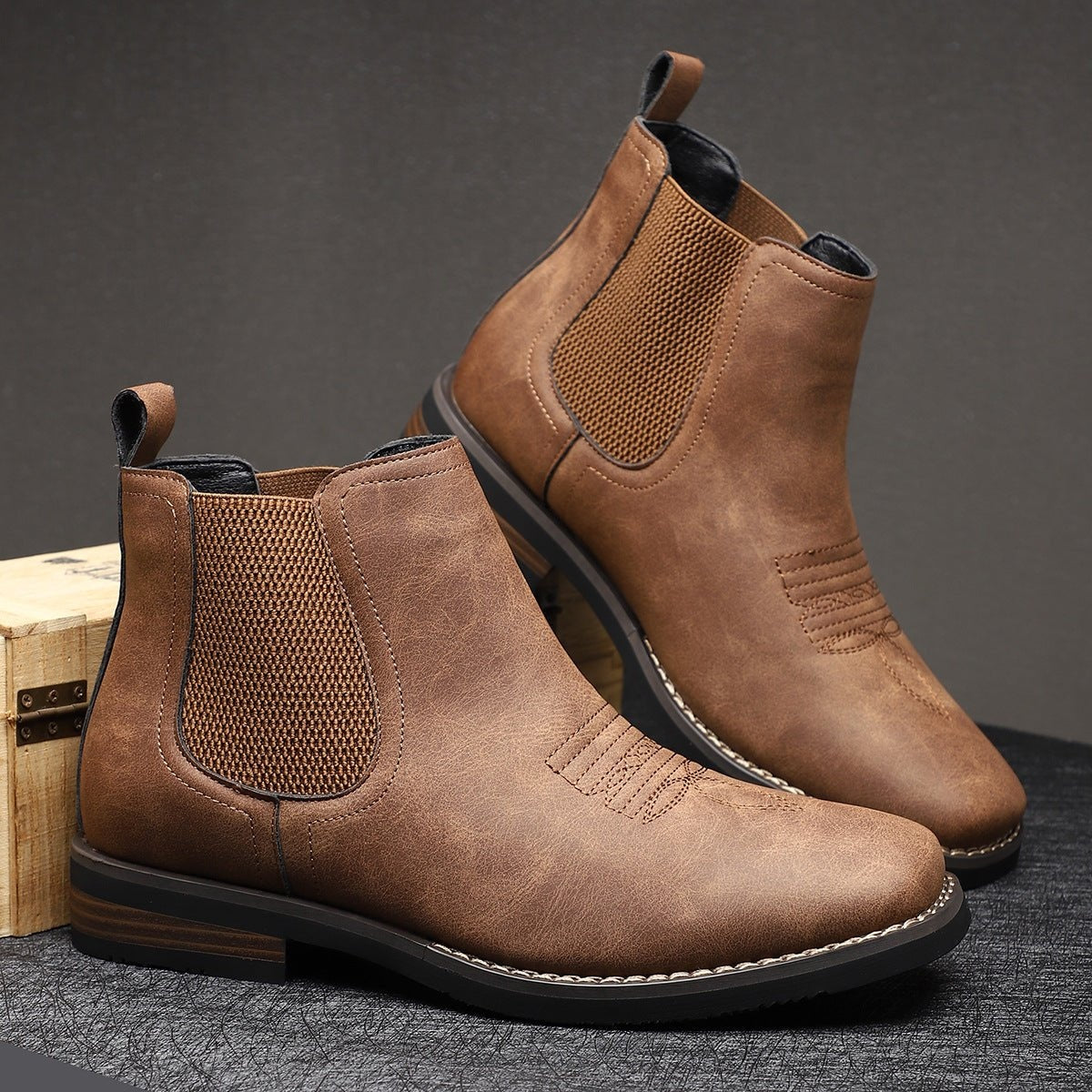Milo | Men's Faux Leather Slip On Chelsea Boots Elastic Side