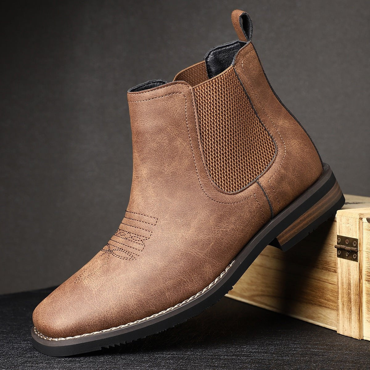 Milo | Men's Faux Leather Slip On Chelsea Boots Elastic Side