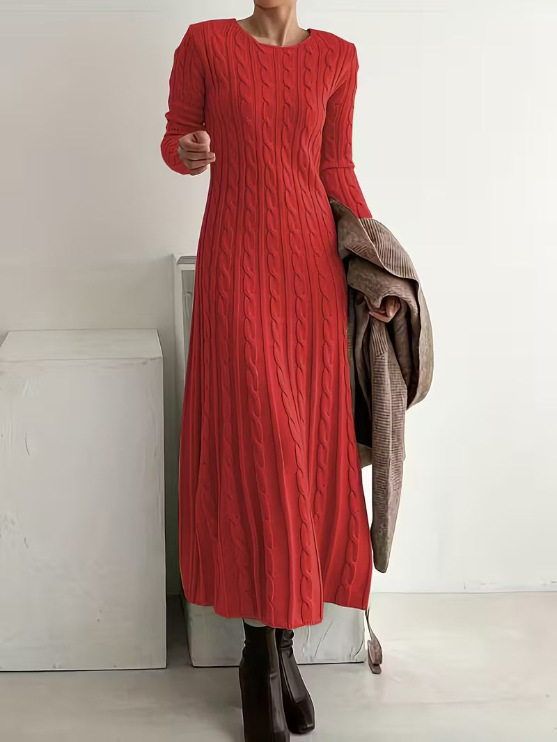 Dorothea | Women's Winter Cable Knit Sweater Dress Long Sleeve