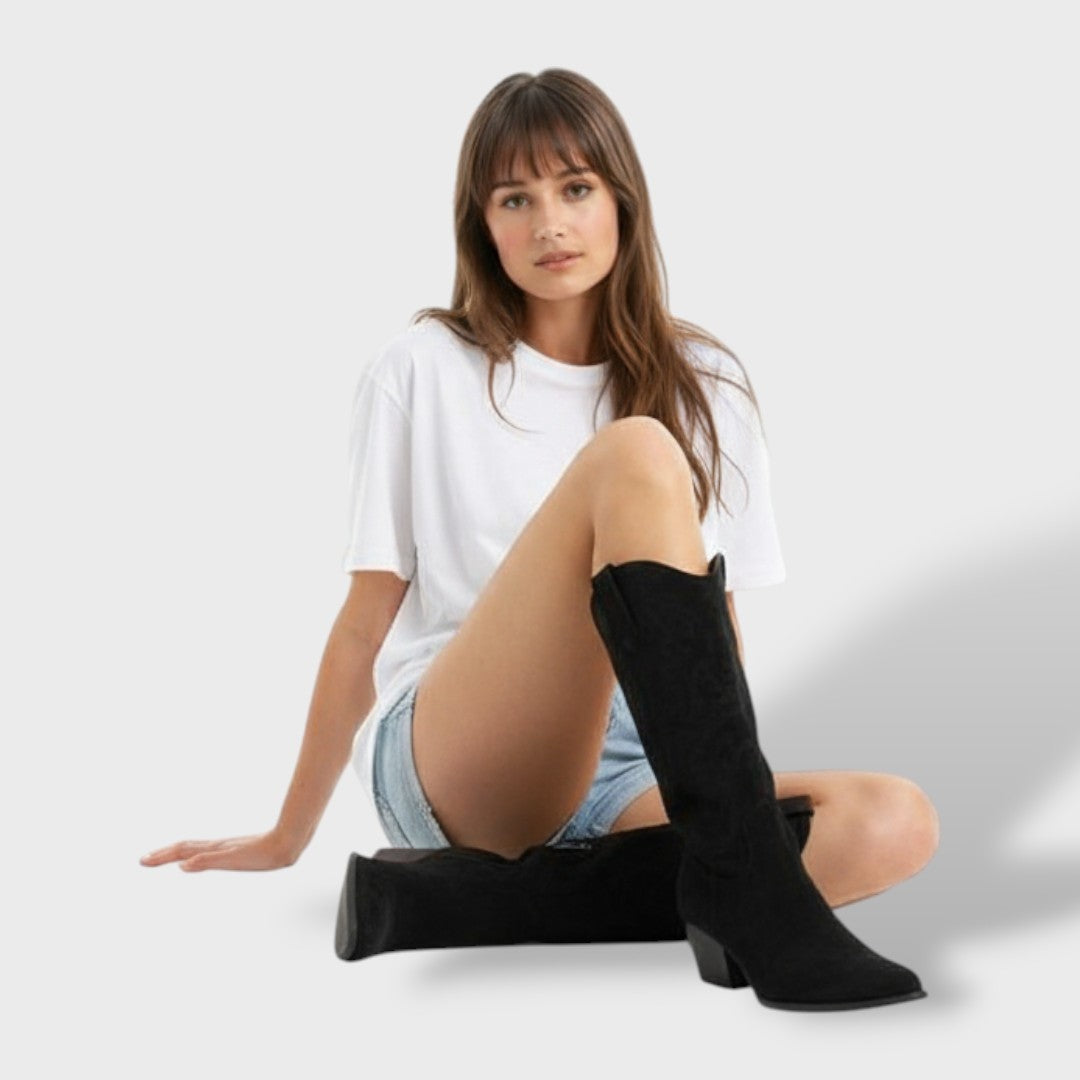 Dulce | Botas Cowboy de Camurça Mulher Cano Alto