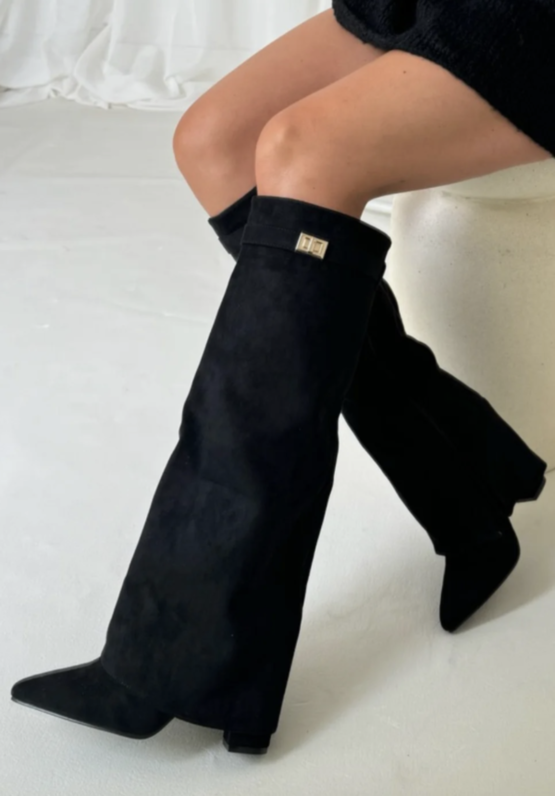 Elisabete | Botas Cano Alto Mulher Polipele Bico Fino Fivela Metálica
