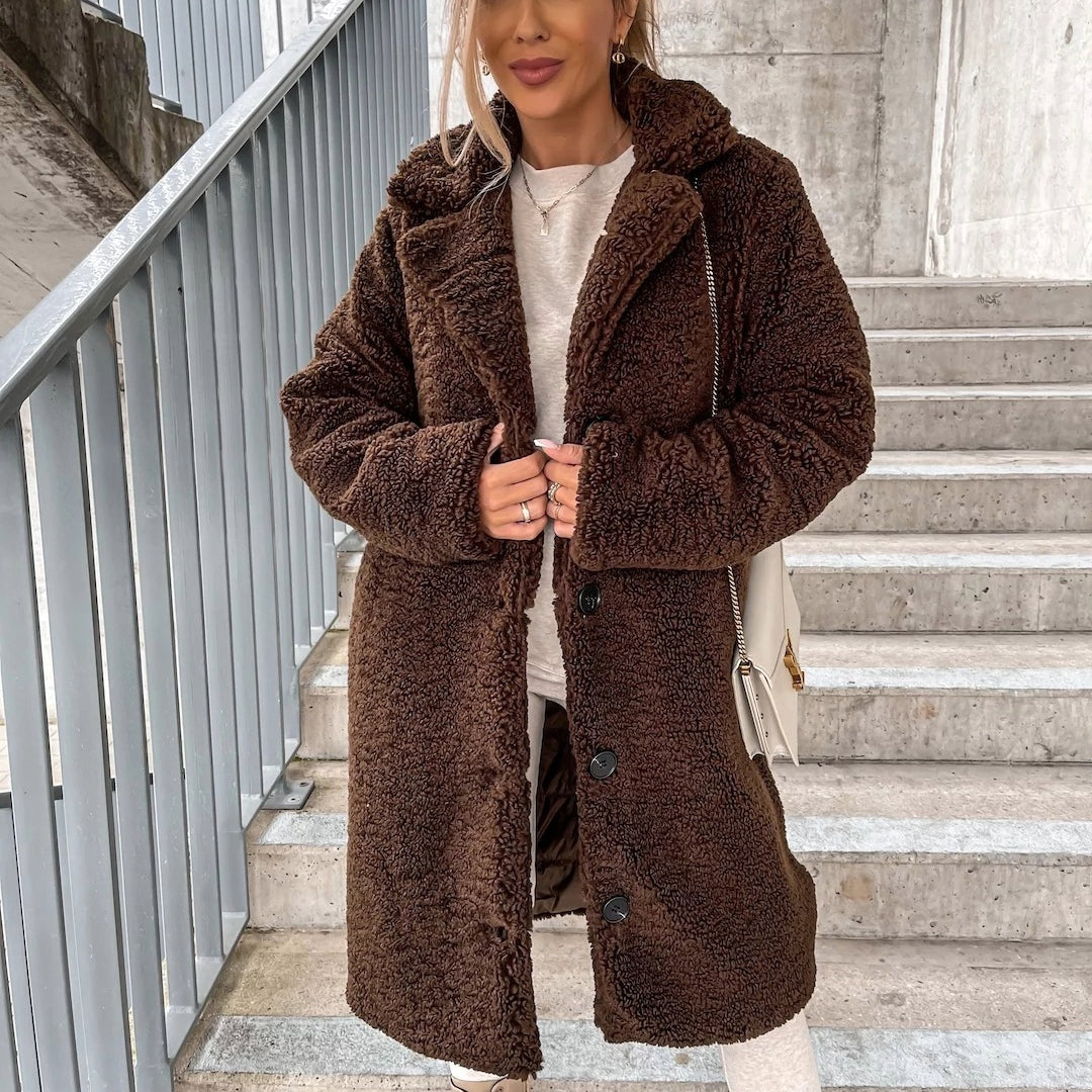 Elisabete | Casaco de Borreguinho Comprido Mulher Oversize