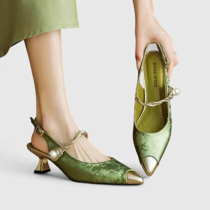 Elisabete | Stilettos Mulher Bico Fino Tira Estampado Floral