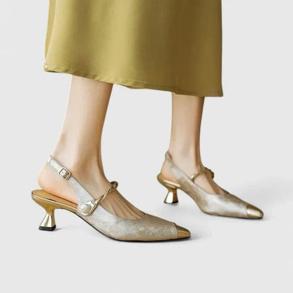 Elisabete | Stilettos Mulher Bico Fino Tira Estampado Floral