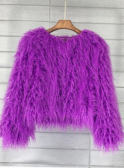 Nina | Women's Cropped Shaggy Faux Fur Coat Long Pile Fluffy Jacket
