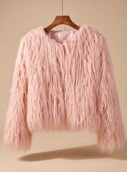 Nina | Women's Cropped Shaggy Faux Fur Coat Long Pile Fluffy Jacket