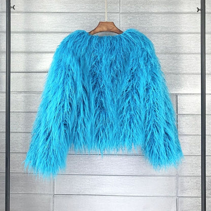 Nina | Women's Cropped Shaggy Faux Fur Coat Long Pile Fluffy Jacket