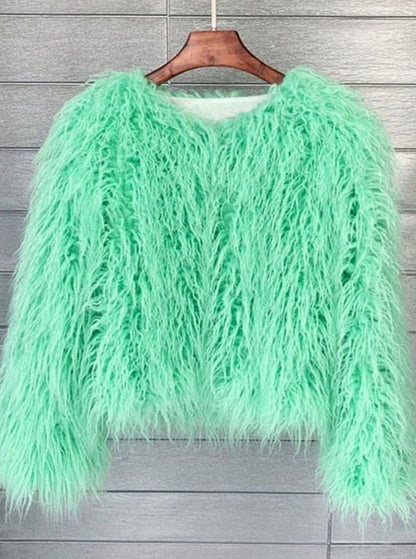 Nina | Women's Cropped Shaggy Faux Fur Coat Long Pile Fluffy Jacket