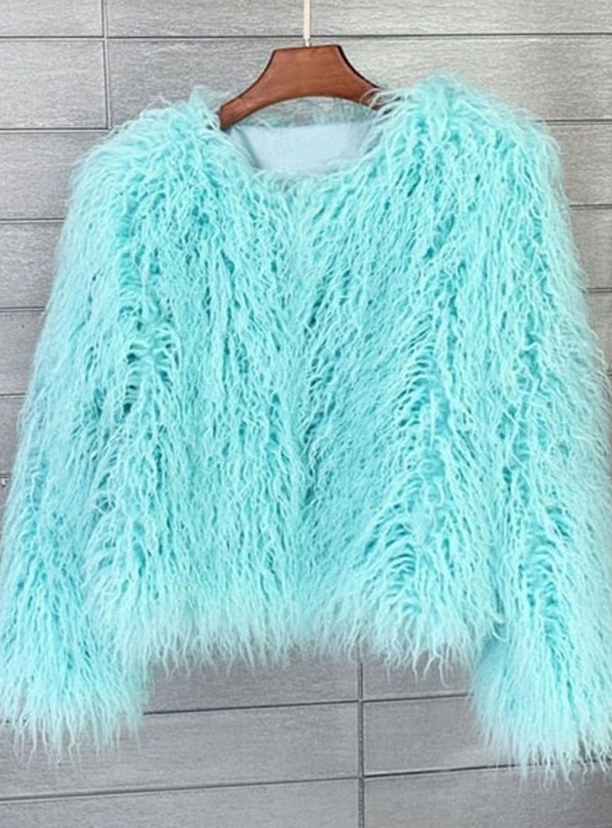 Nina | Women's Cropped Shaggy Faux Fur Coat Long Pile Fluffy Jacket