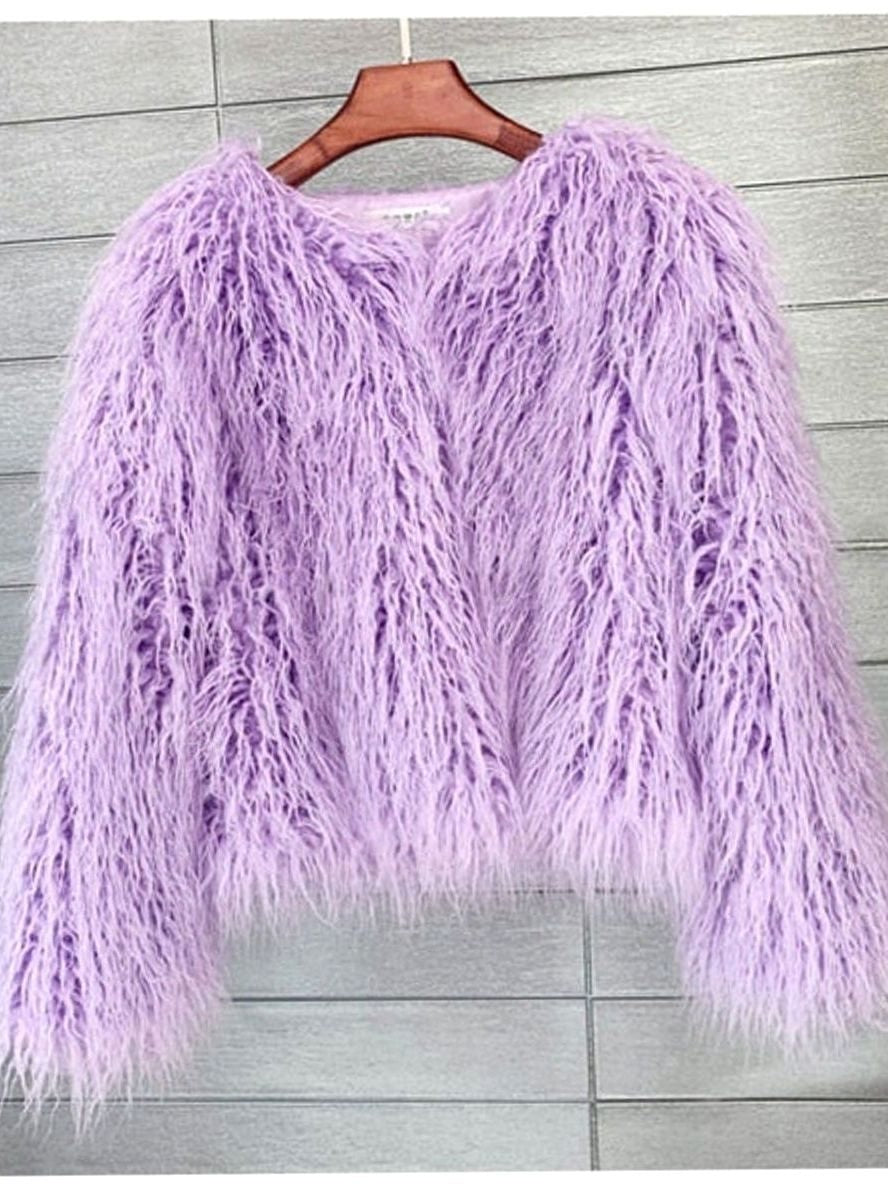 Nina | Women's Cropped Shaggy Faux Fur Coat Long Pile Fluffy Jacket