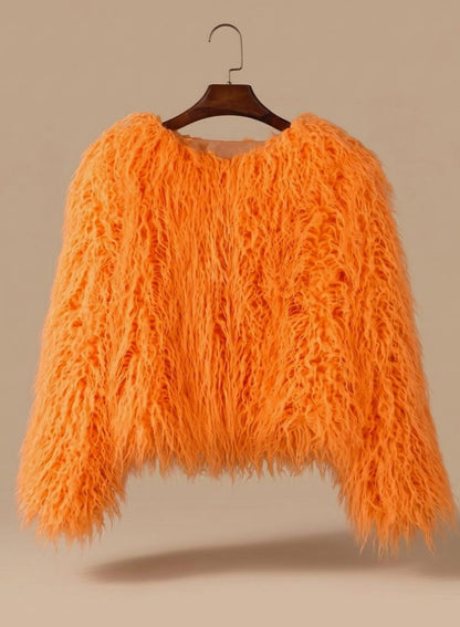 Nina | Women's Cropped Shaggy Faux Fur Coat Long Pile Fluffy Jacket