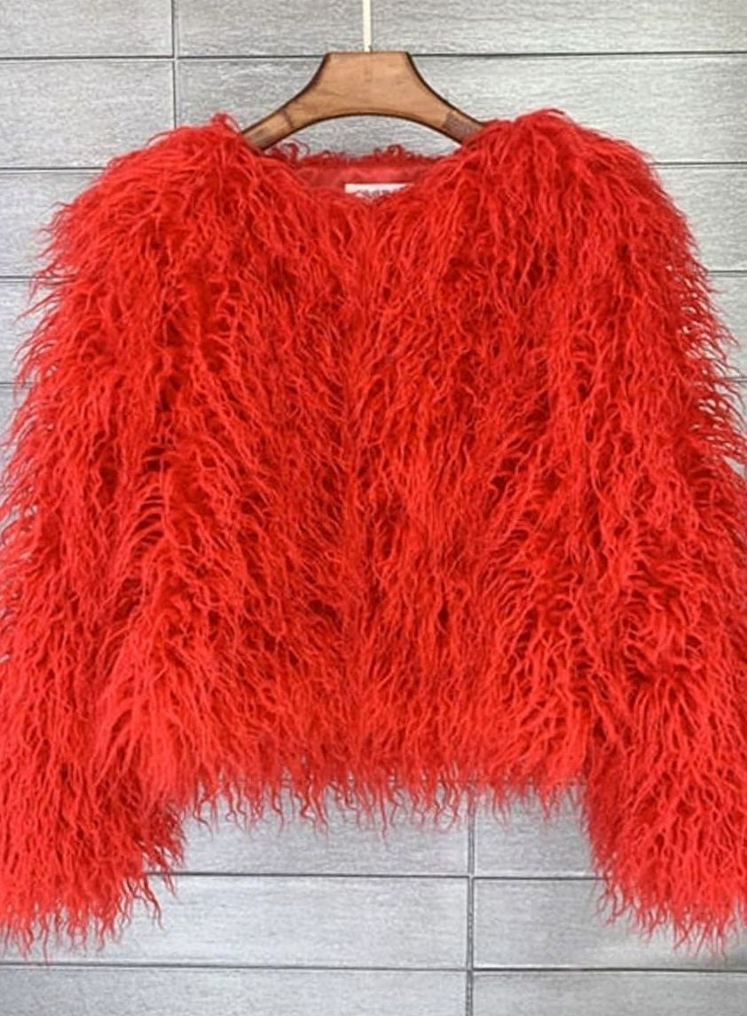 Nina | Women's Cropped Shaggy Faux Fur Coat Long Pile Fluffy Jacket