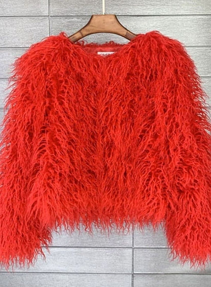Nina | Women's Cropped Shaggy Faux Fur Coat Long Pile Fluffy Jacket